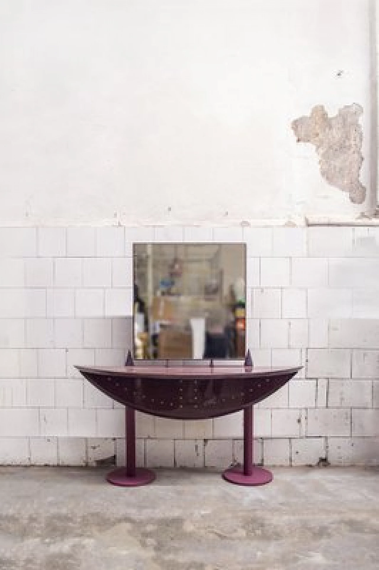 Consolle in radica di betulla con specchio di Saporiti, anni '80 1