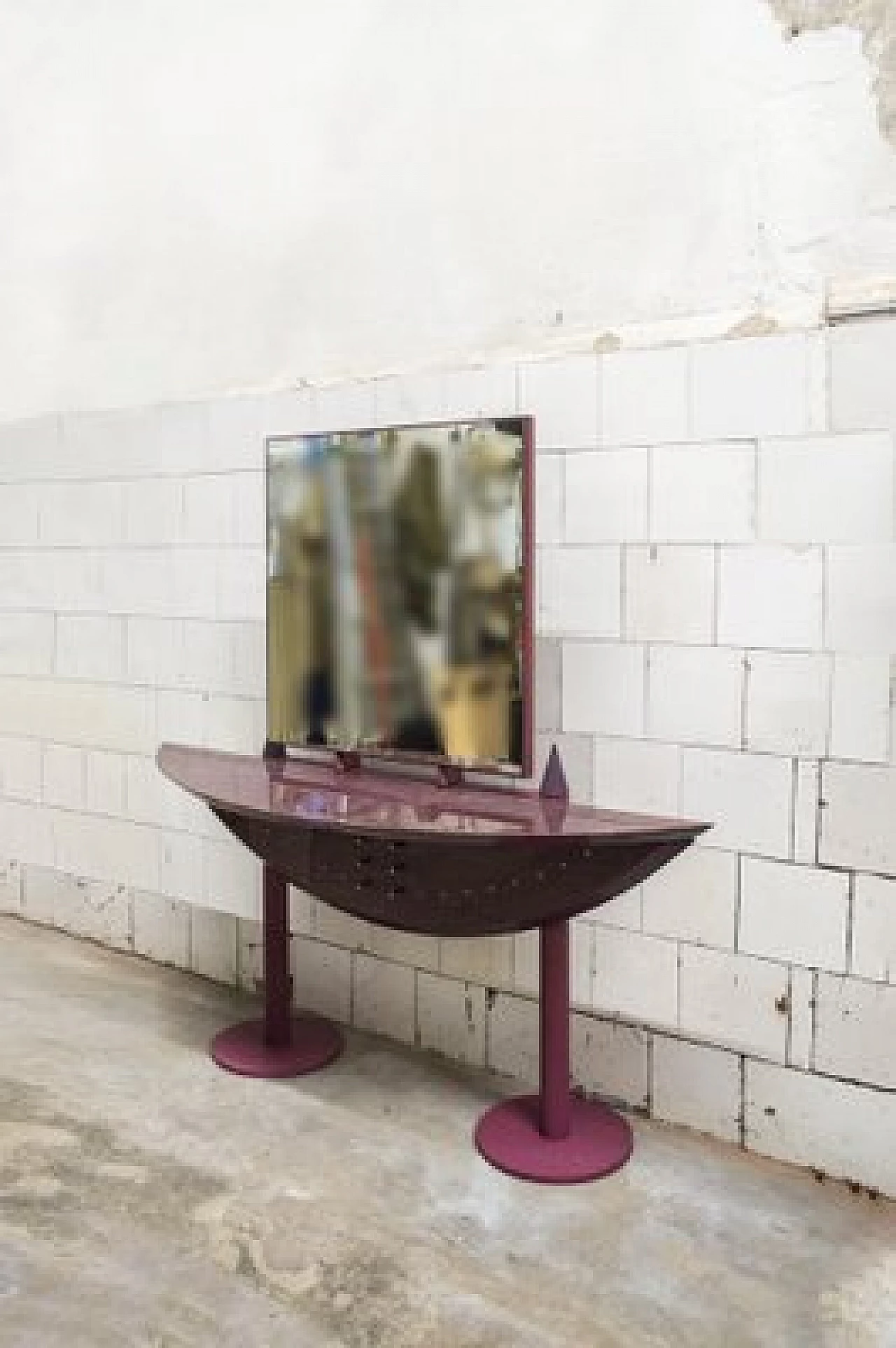 Consolle in radica di betulla con specchio di Saporiti, anni '80 2