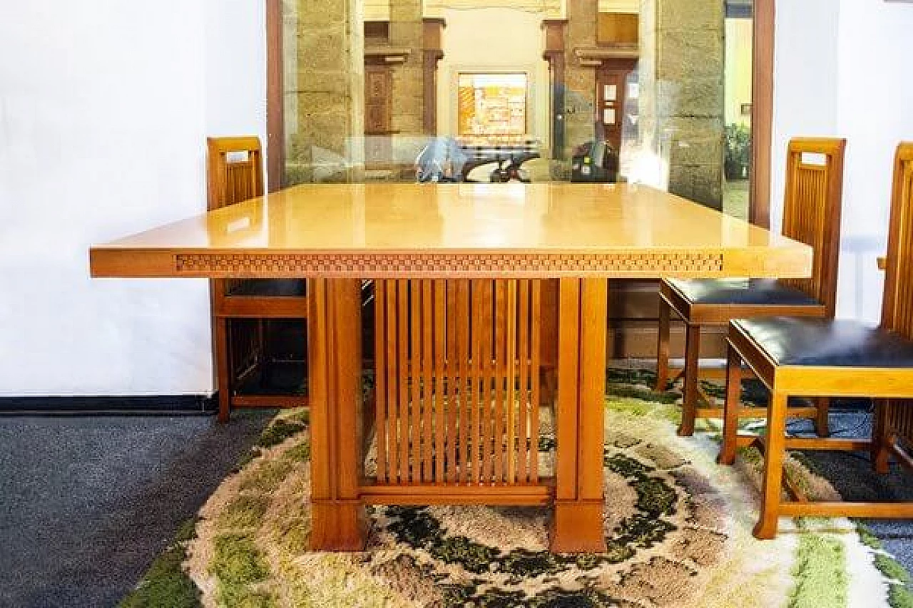 Table 615 Husser and 4 chairs 614 Coonley 2 by Frank Lloyd Wright for Cassina, 1992 2