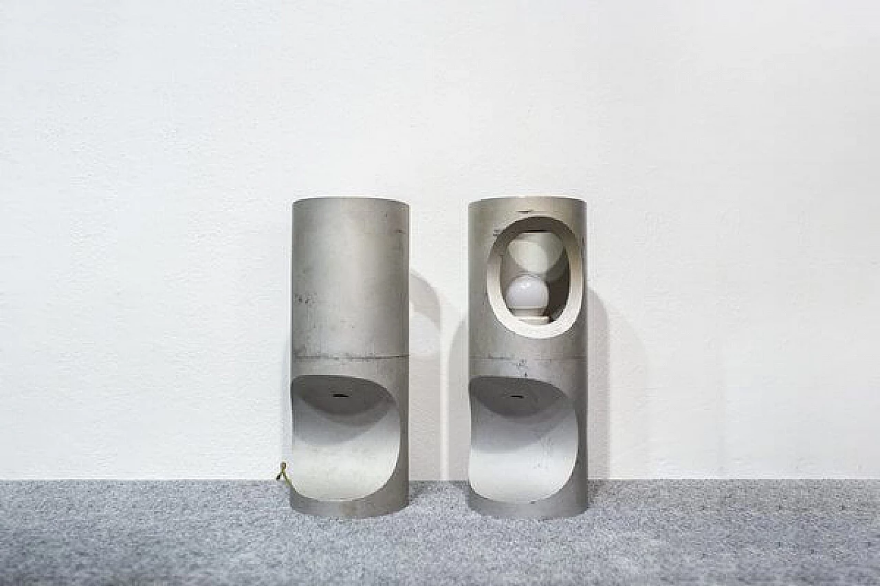 Pair of burnished aluminum table lamps, 1950s 1