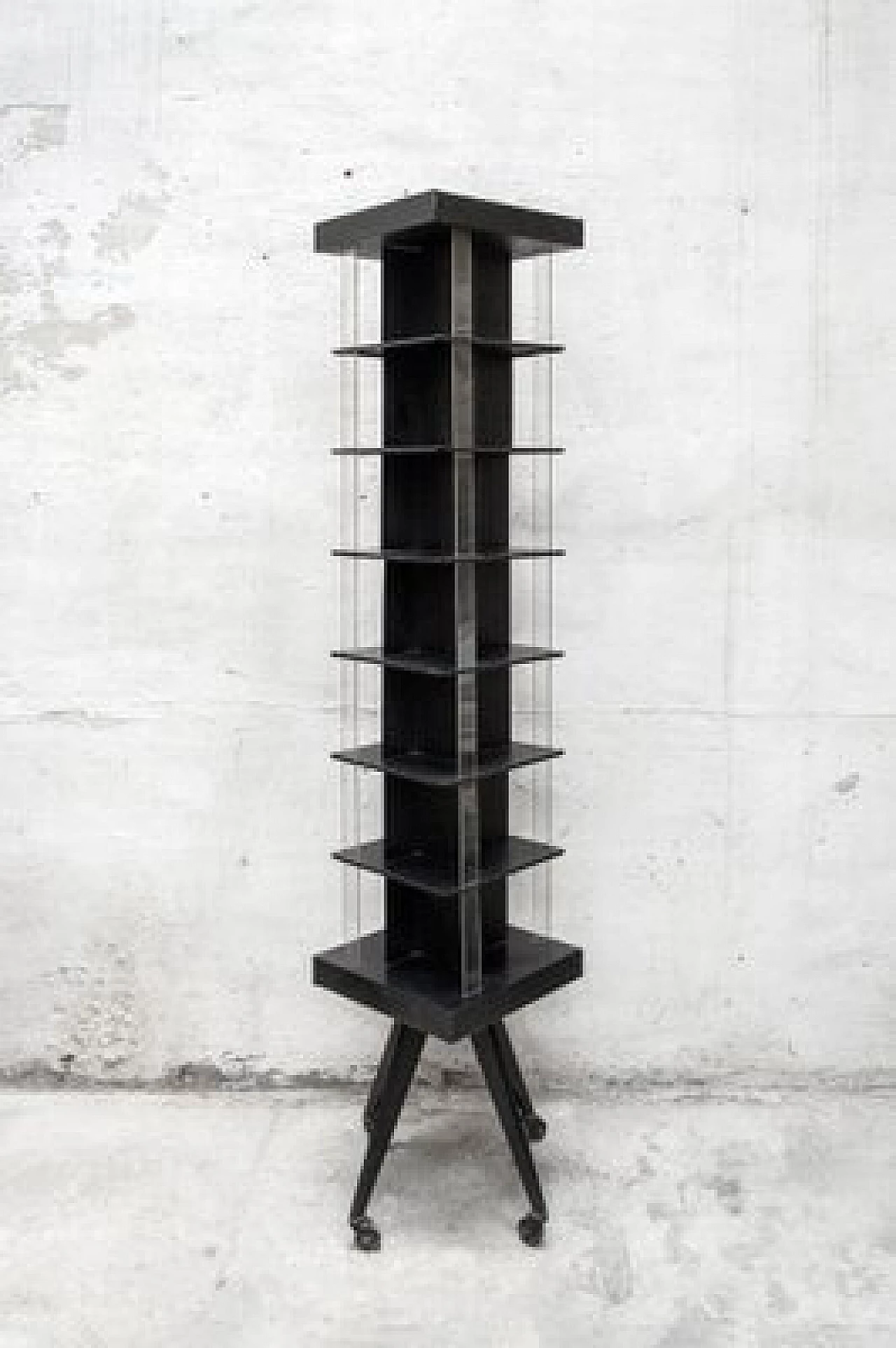 Iron bookcase and acrylic glass with wheels, 1960s 1