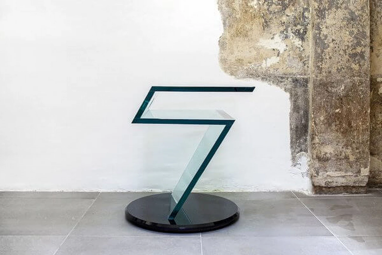 Consolle girevole in vetro nero e trasparente, anni '80 1