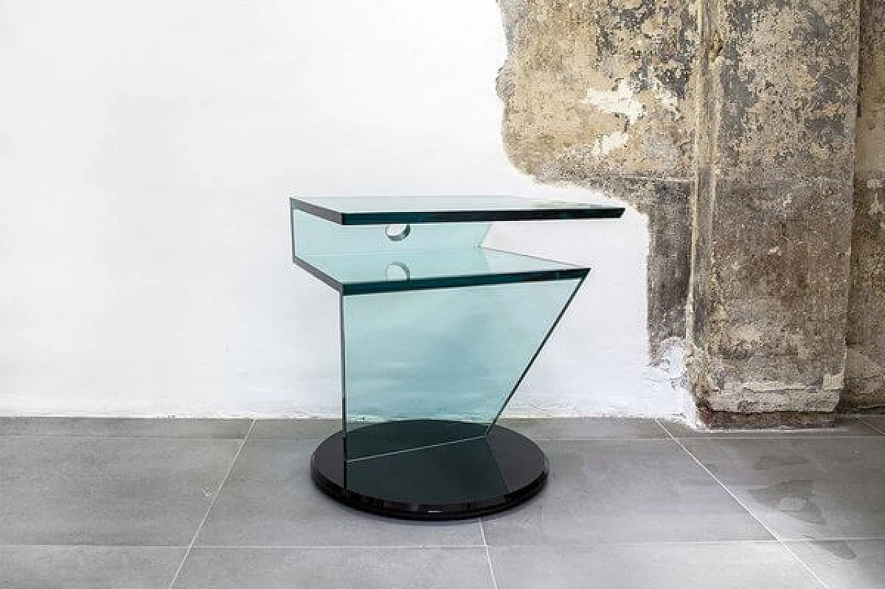 Black and transparent glass swivel console, 1980s 2