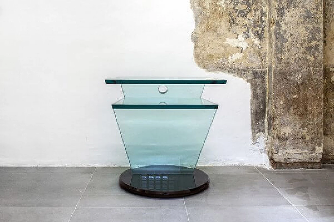 Black and transparent glass swivel console, 1980s 3
