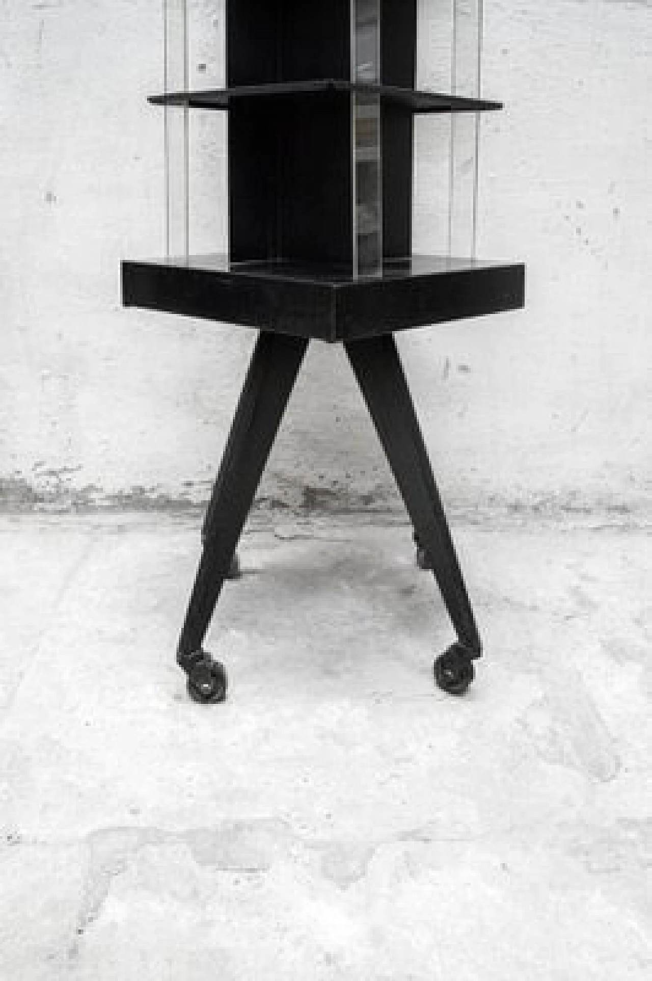 Iron bookcase and acrylic glass with wheels, 1960s 4