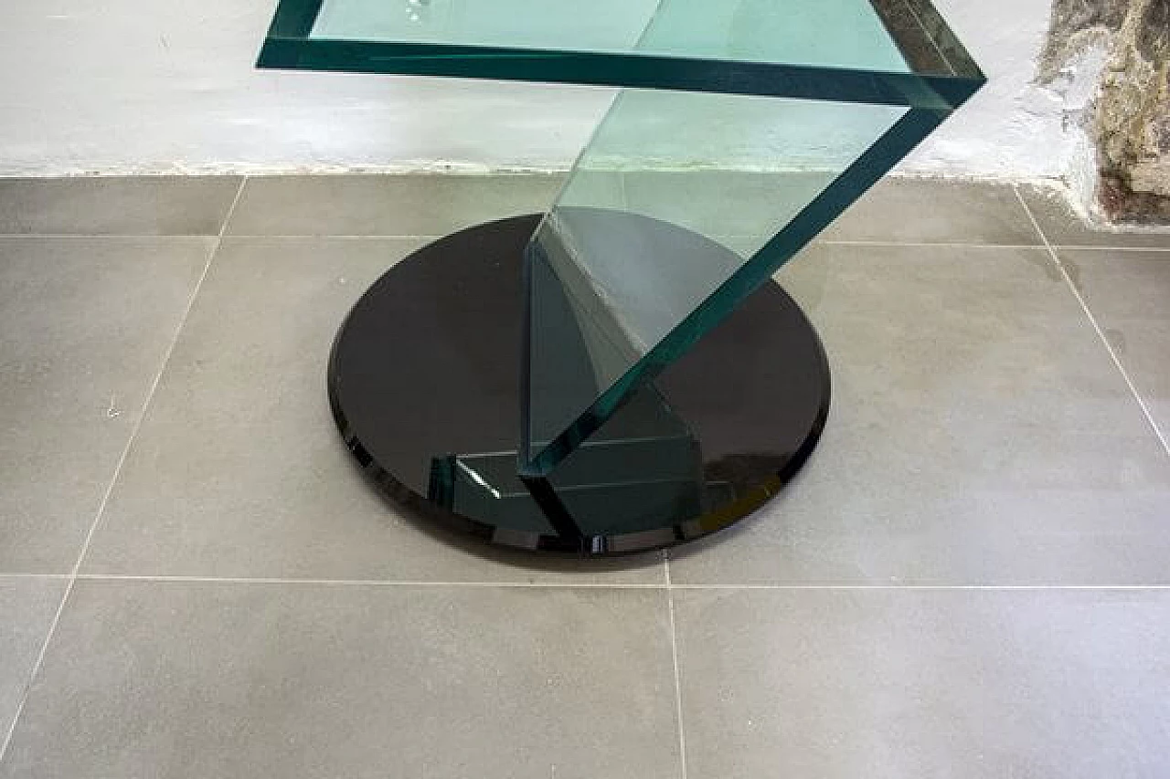 Consolle girevole in vetro nero e trasparente, anni '80 4