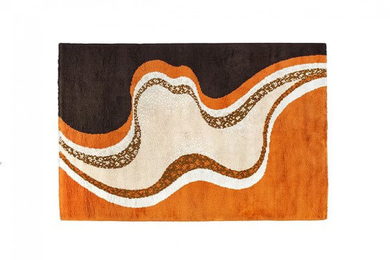 Psychedelic orange and brown wool rug, 1970s 1