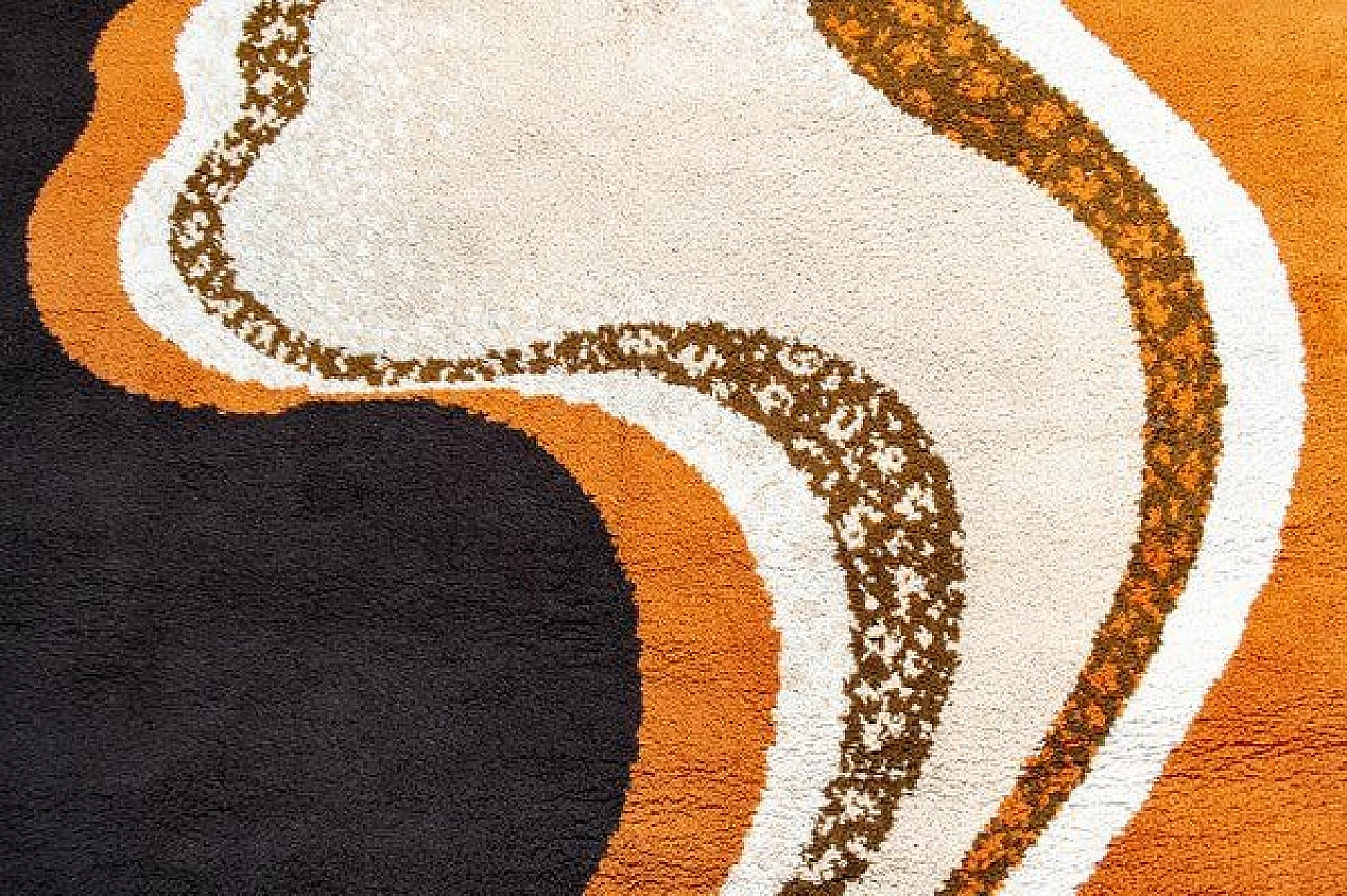 Psychedelic orange and brown wool rug, 1970s 2