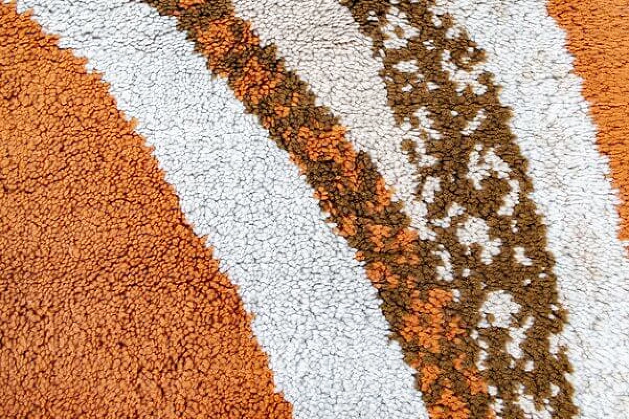 Tappeto psichedelico arancione e marrone in lana, anni '70 3