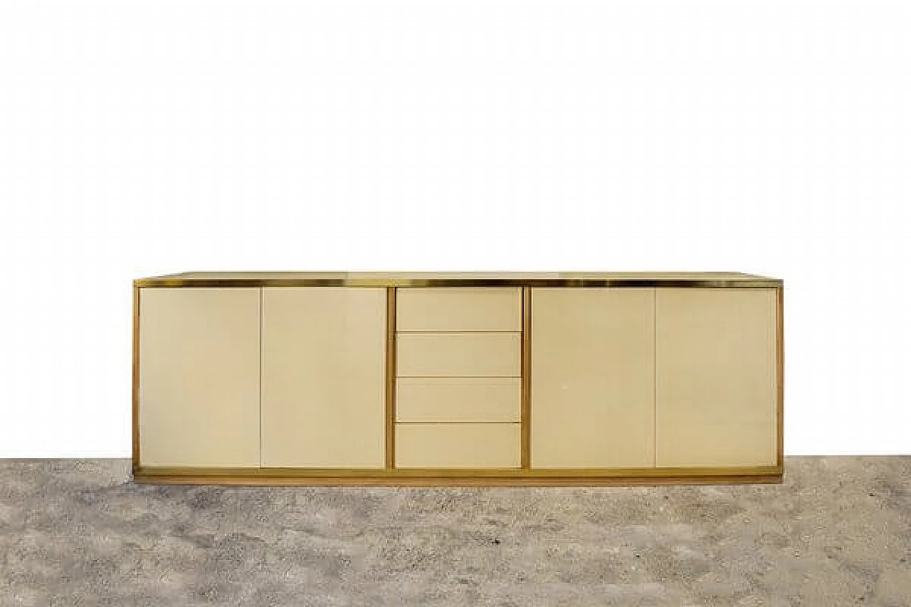Sideboard in lacquered wood and brass with drawers, 1970s 1
