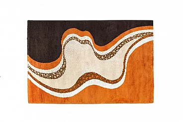 Psychedelic orange and brown wool rug, 1970s