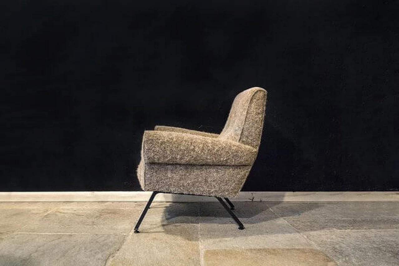 Pair of armchairs padded in fabric and metal legs, 1960s 3