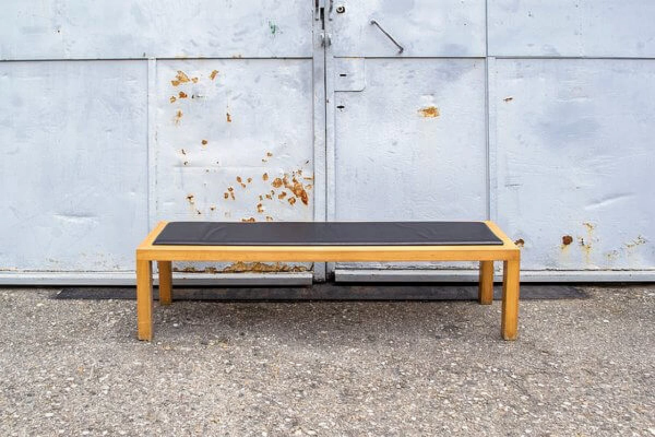 Wooden bench with padded seat in leather by Salmistraro, 1980s 1