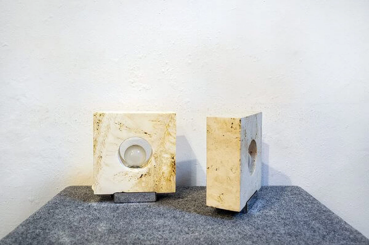 Coppia di Lampade da tavolo in travertino di Giuliano Cesari per Nucleo Sormani, anni '70 5