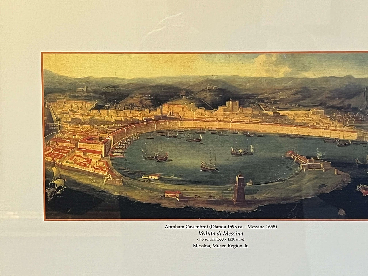 View of Messina, reproduction of Abraham Casembrot, color print, 1950s 2
