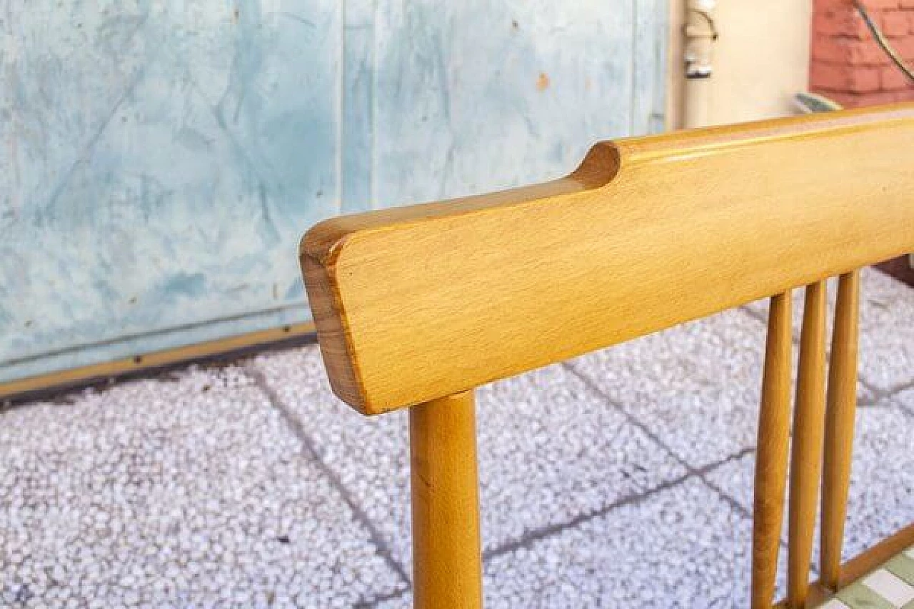 Panca in faggio con seduta in tessuto, anni '50 5
