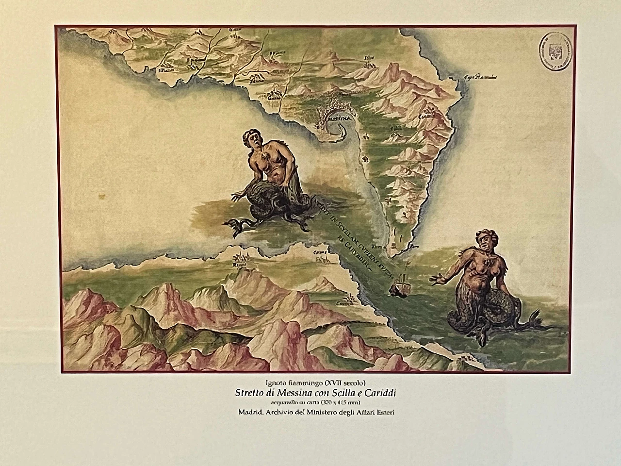 Stretto di Messina, riproduzione da ignoto fiammingo, stampa a colori, anni '50 2