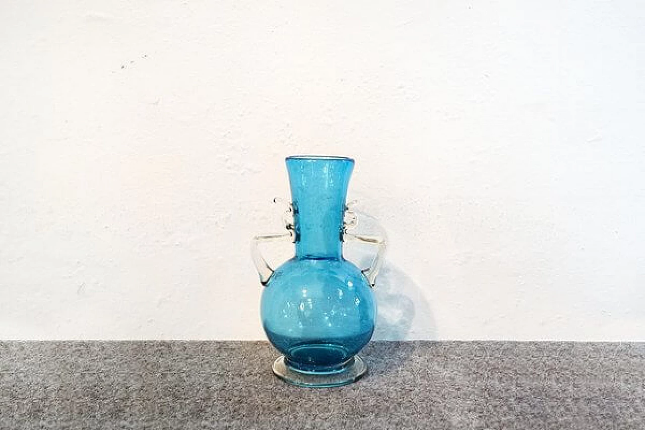 Vaso anfora blu in vetro di Murano, anni '50 1