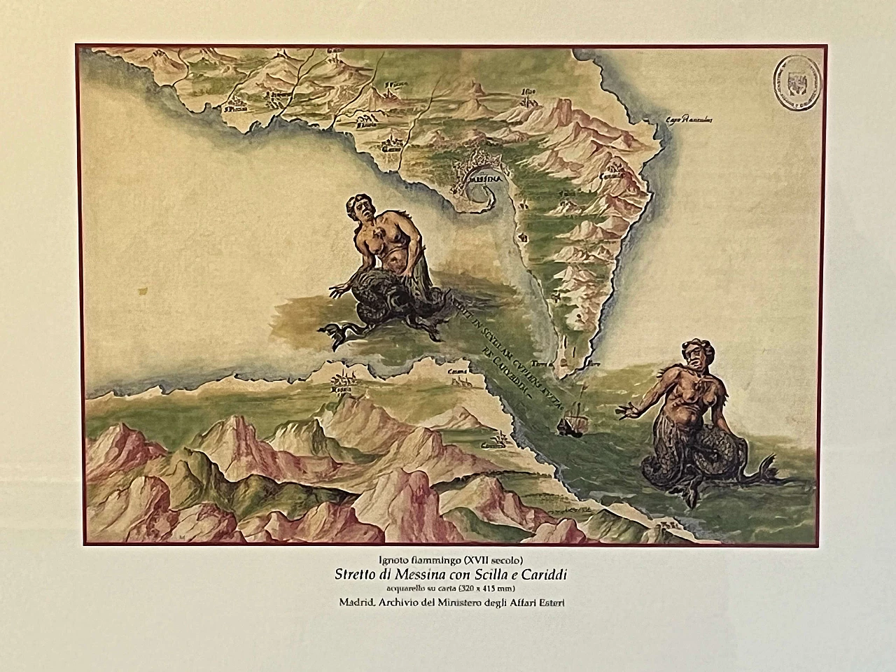 Stretto di Messina, riproduzione da ignoto fiammingo, stampa a colori, anni '50 3