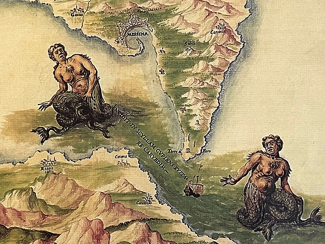 Stretto di Messina, riproduzione da ignoto fiammingo, stampa a colori, anni '50 4
