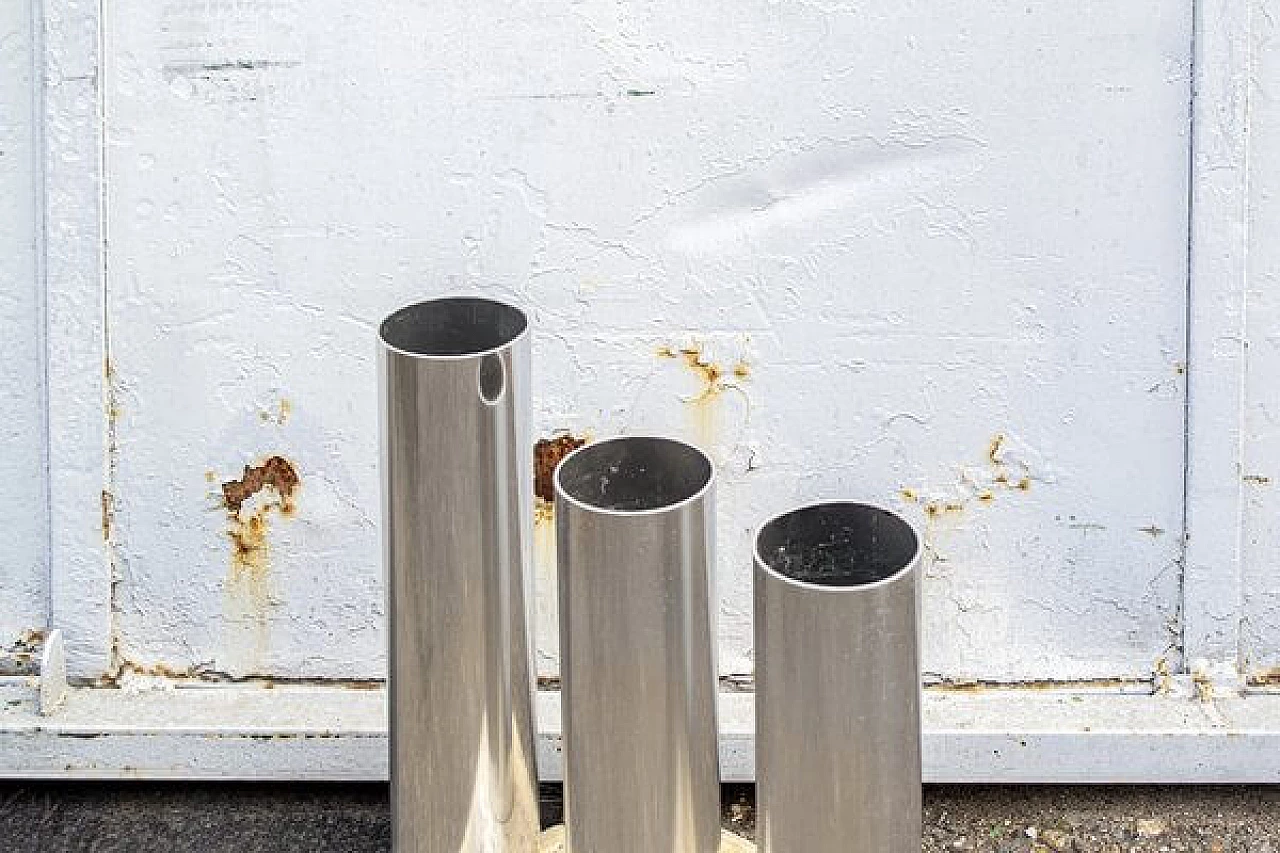 Travertine and aluminum umbrella stand, 1970s 4