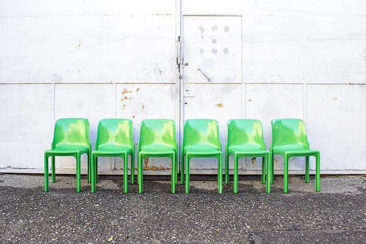 6 green Selene chairs by Vico Magistretti for Artemide, 1979 1