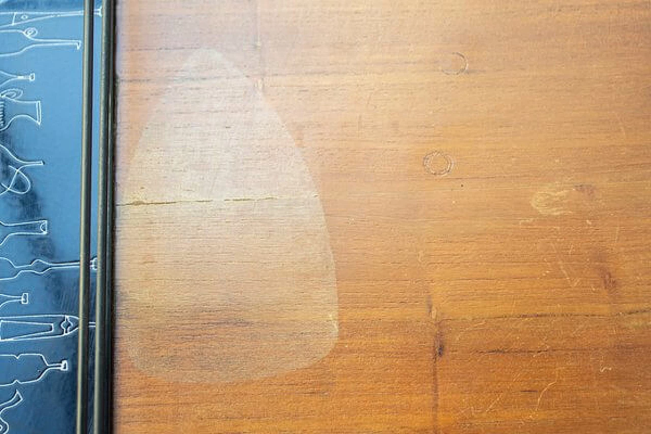 Wooden and metal bar cart with leather and enamel details, 1950s 7