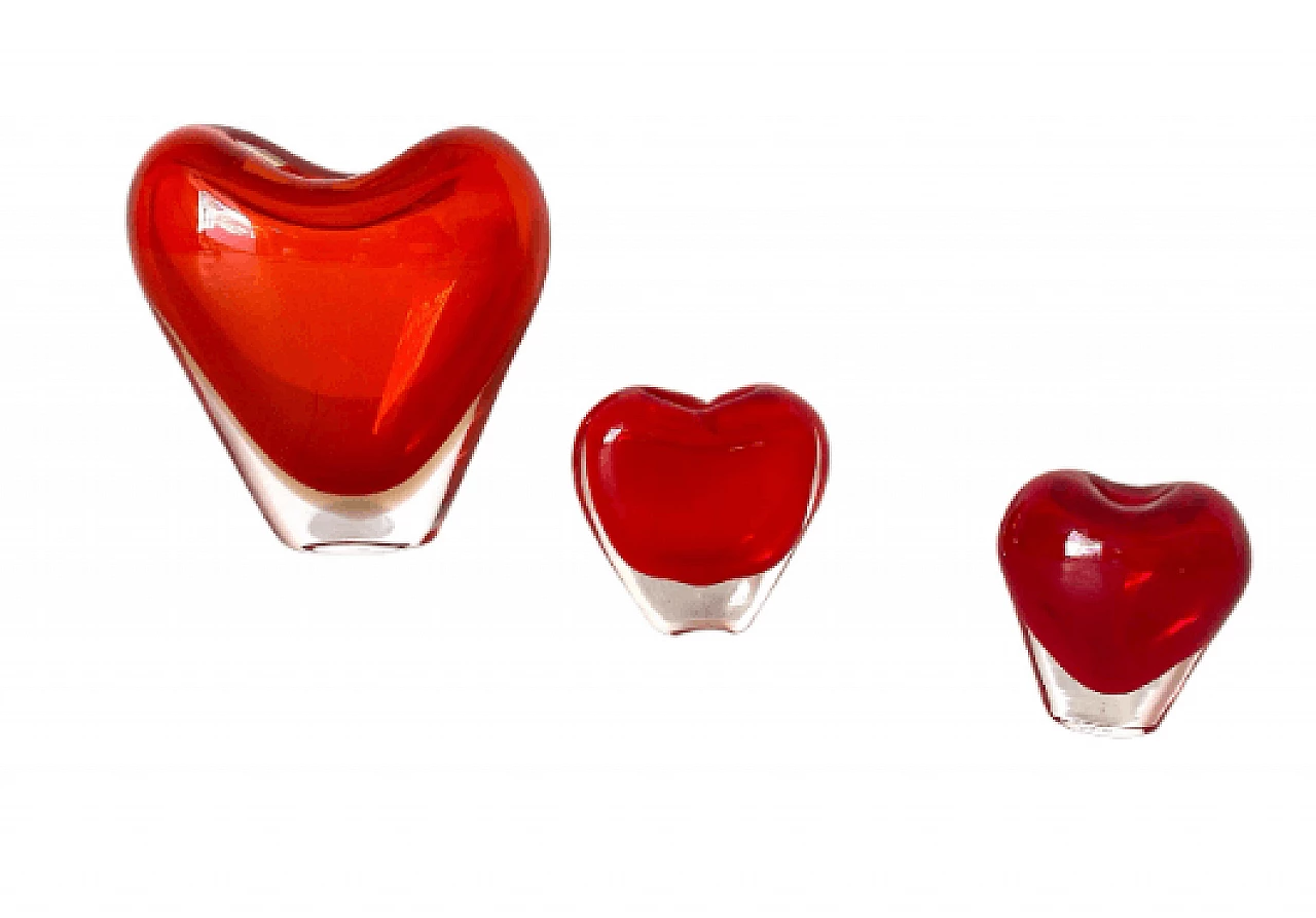 3 Vases Cuore and Cuoricino by Maria Christina Hamel for Salviati, 1990s 1