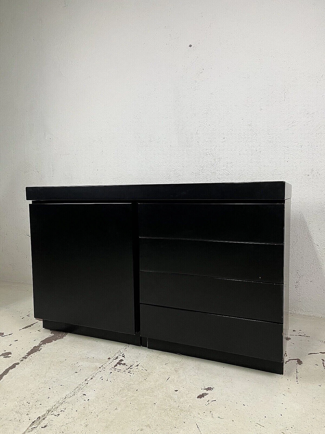 Credenza in legno laccato nero, anni '70 3
