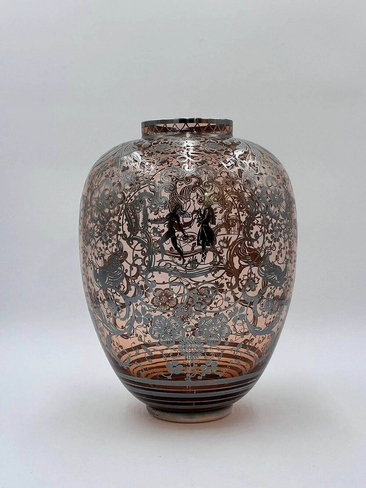 Vaso Art Déco americano overlay in vetro e argento, anni '30 1