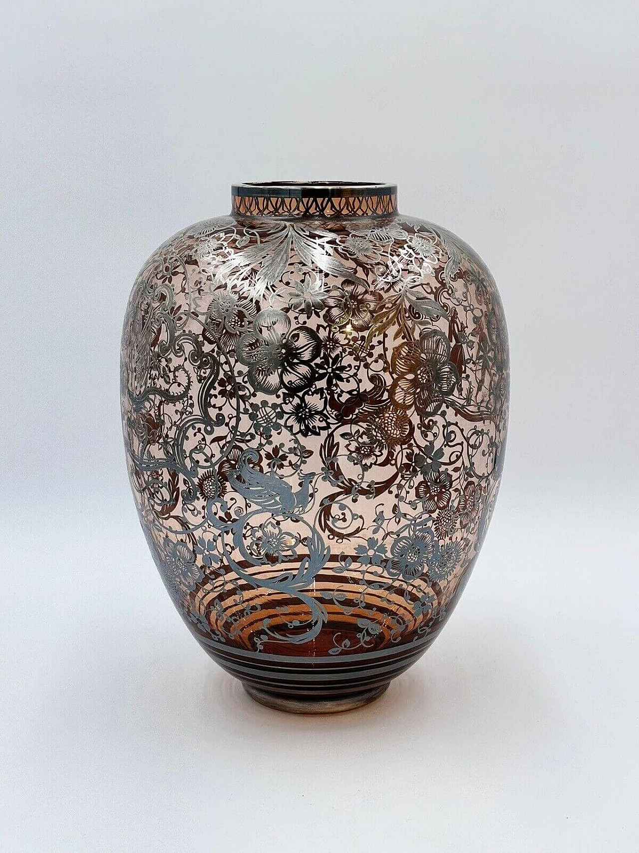 Vaso Art Déco americano overlay in vetro e argento, anni '30 2