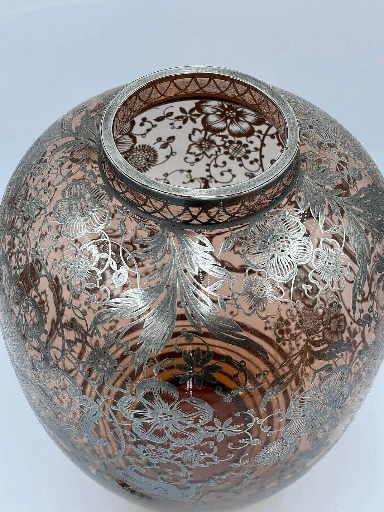 Vaso Art Déco americano overlay in vetro e argento, anni '30 3