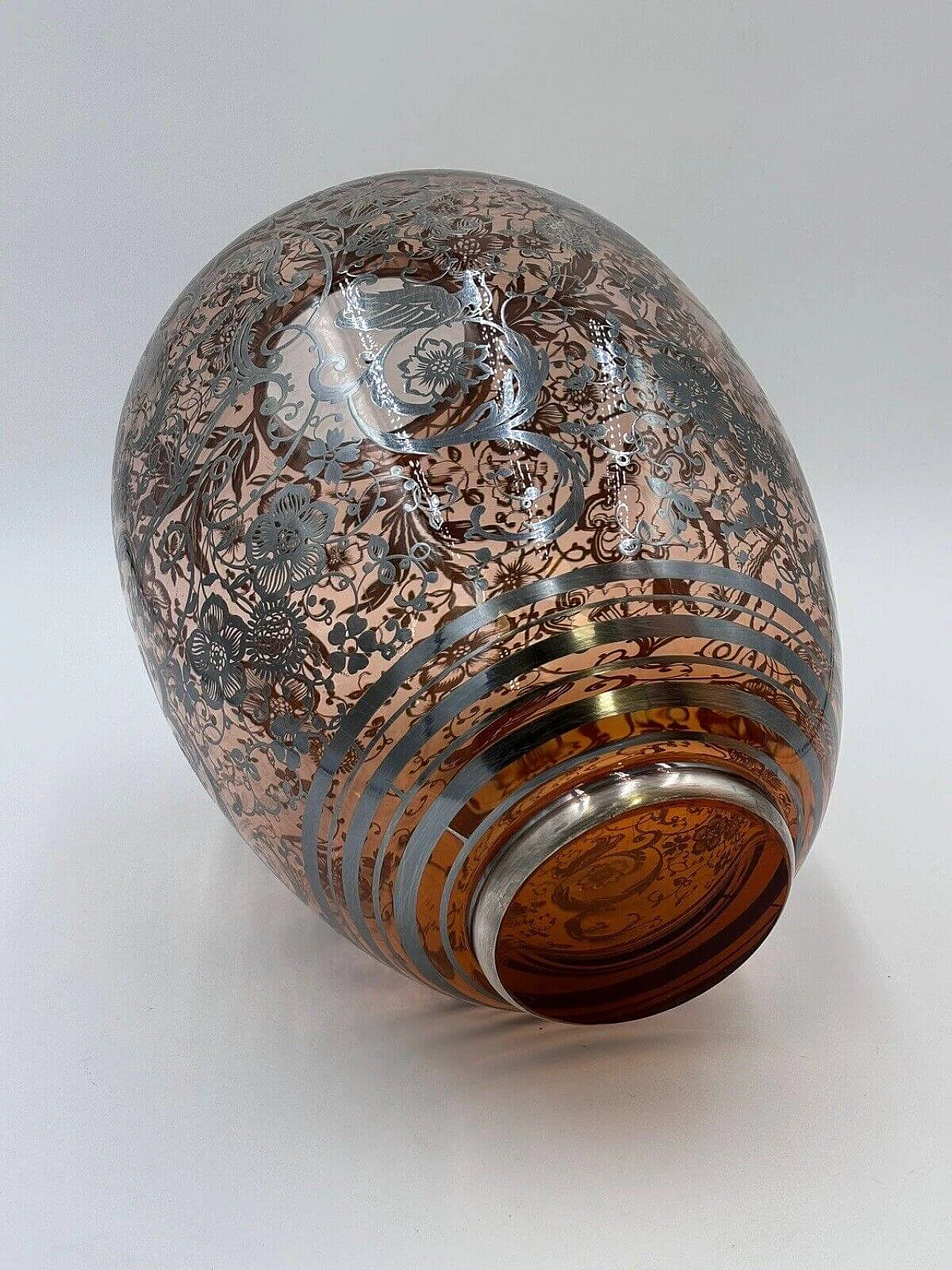 Vaso Art Déco americano overlay in vetro e argento, anni '30 4