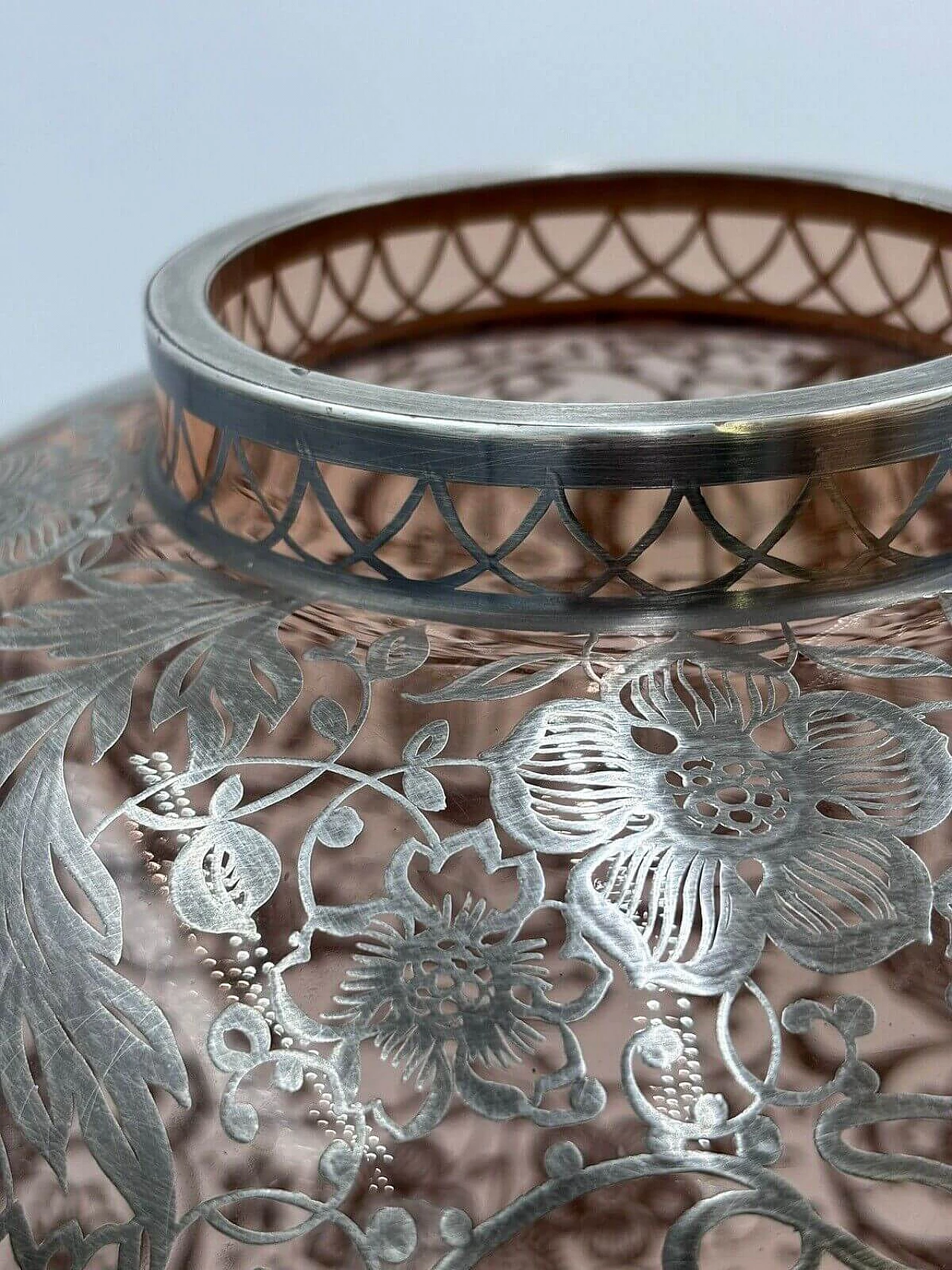 Vaso Art Déco americano overlay in vetro e argento, anni '30 5