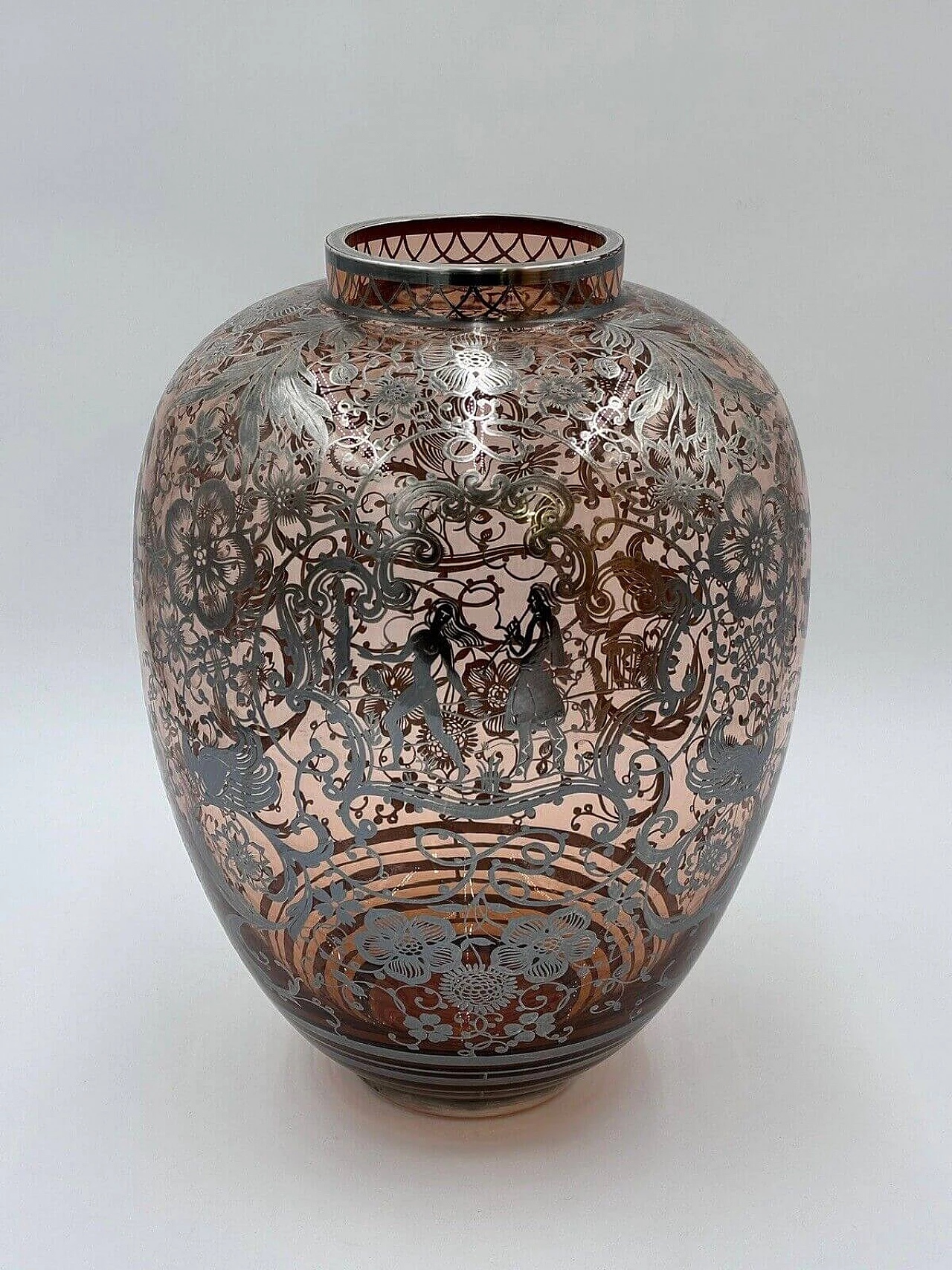 Vaso Art Déco americano overlay in vetro e argento, anni '30 6
