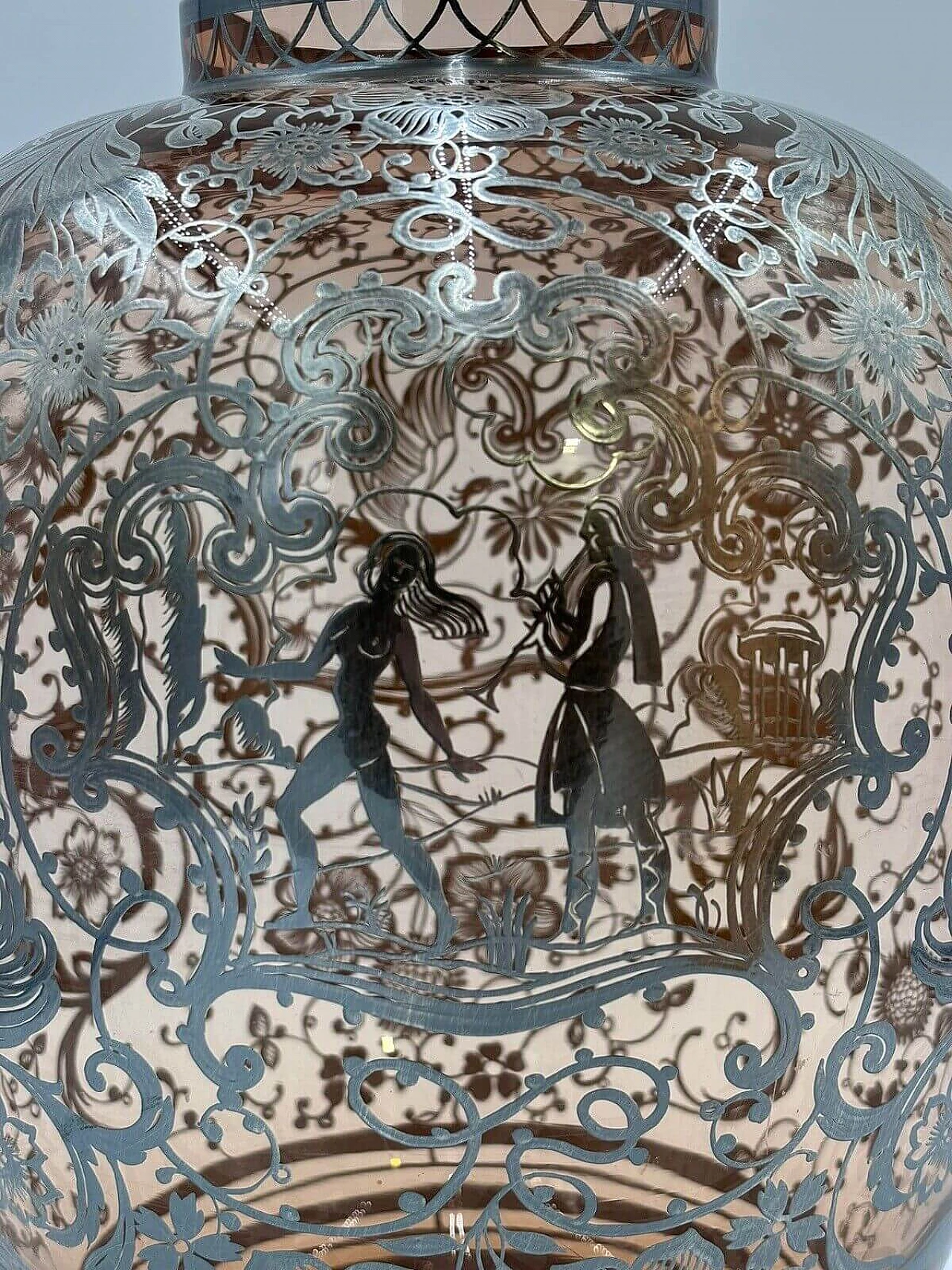 Vaso Art Déco americano overlay in vetro e argento, anni '30 7