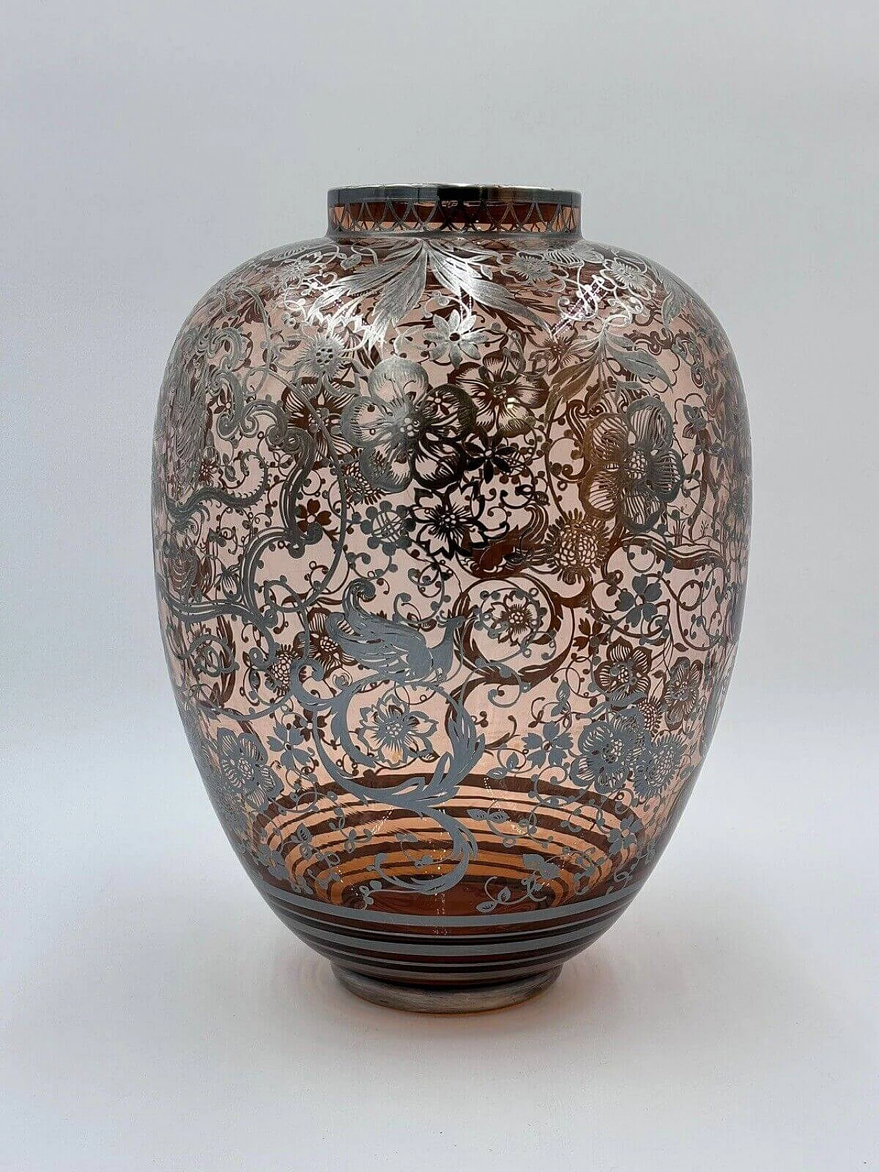 Vaso Art Déco americano overlay in vetro e argento, anni '30 9