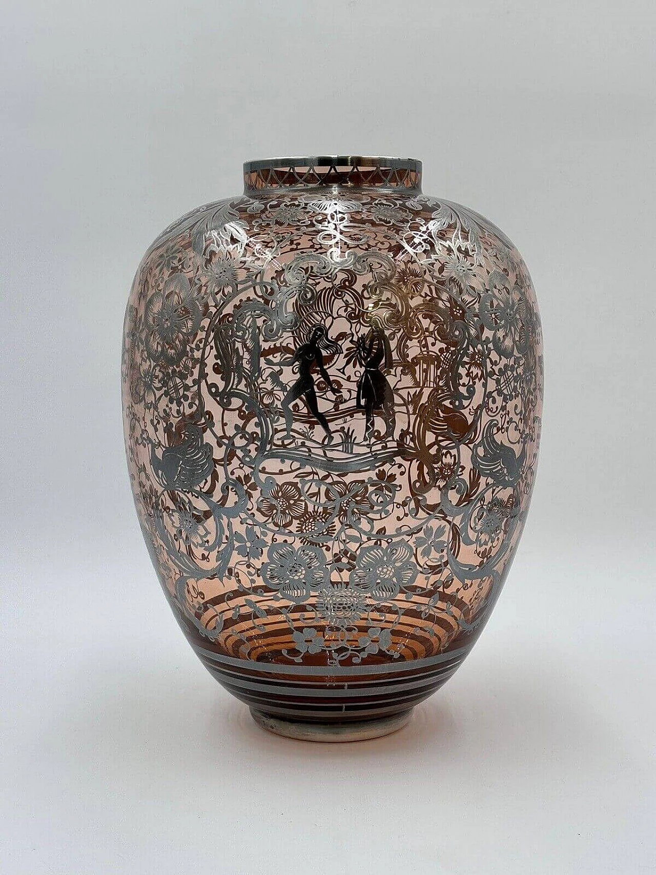 Vaso Art Déco americano overlay in vetro e argento, anni '30 10