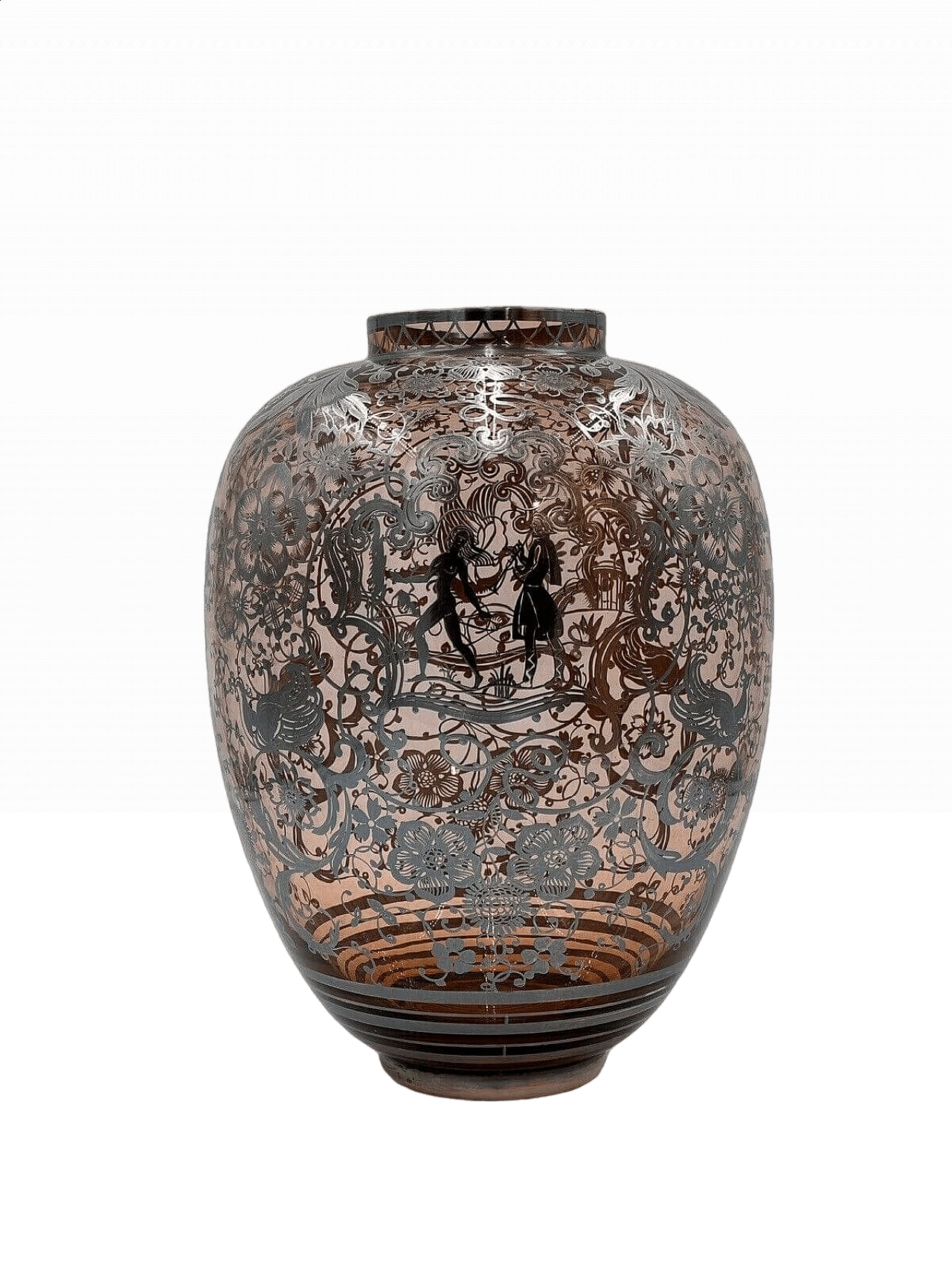 Vaso Art Déco americano overlay in vetro e argento, anni '30 11