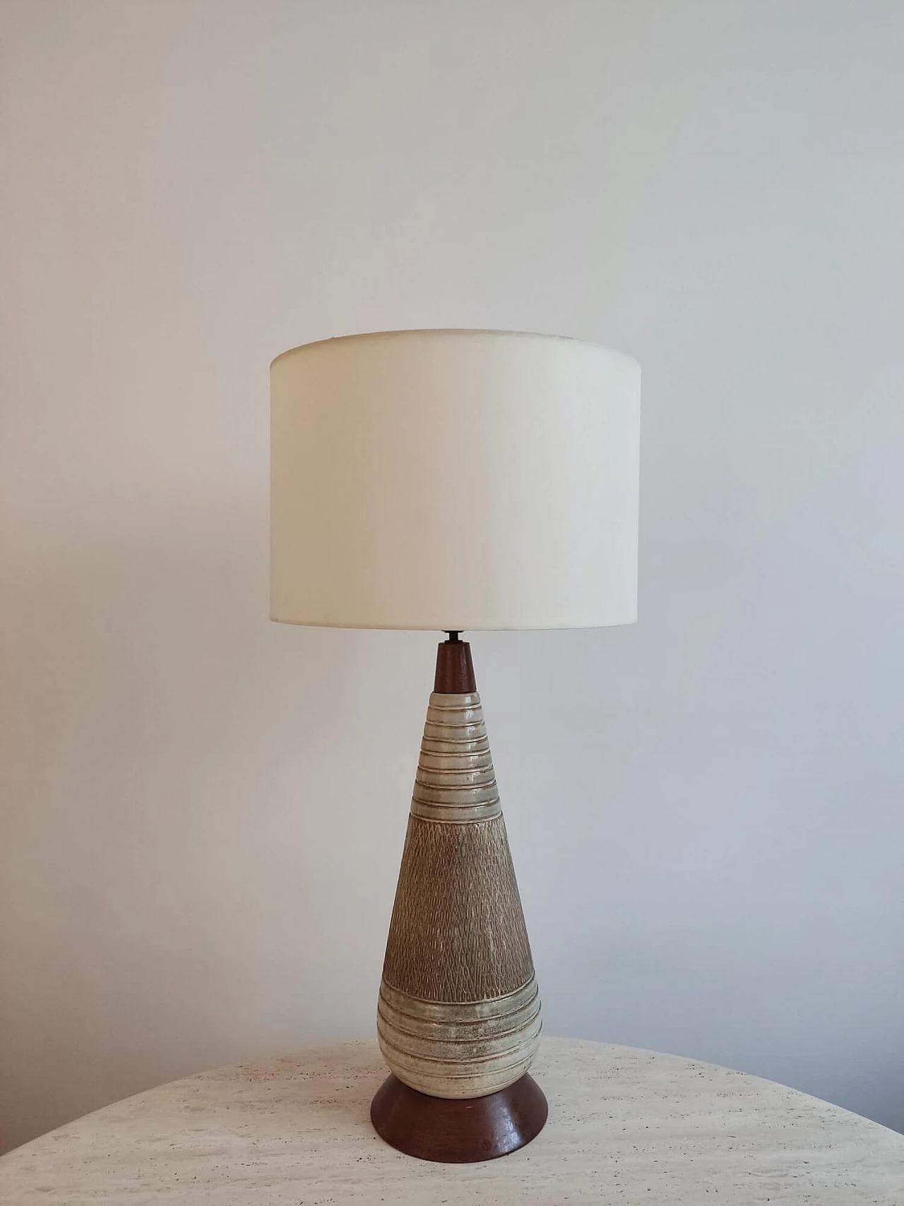 Danish ceramic and wood table lamp, 1970s 1