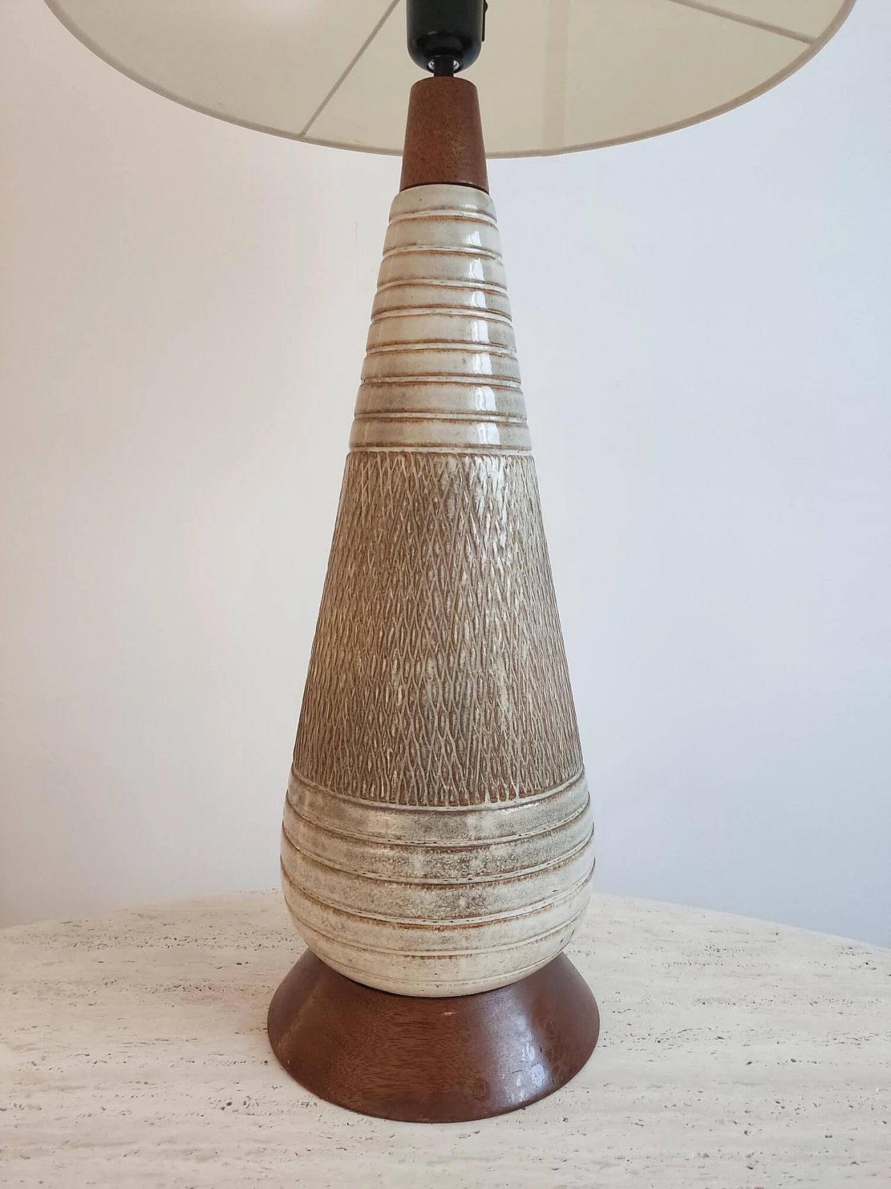 Danish ceramic and wood table lamp, 1970s 2