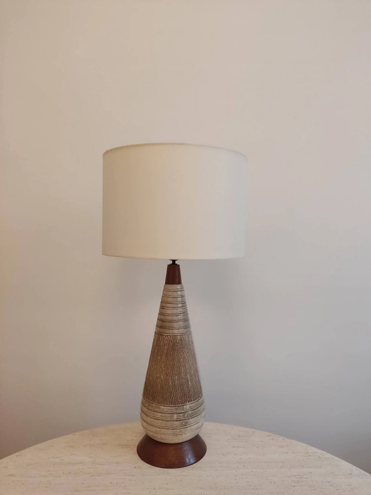 Danish ceramic and wood table lamp, 1970s 3