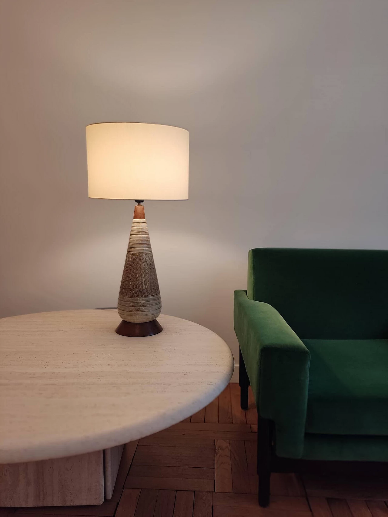 Danish ceramic and wood table lamp, 1970s 4