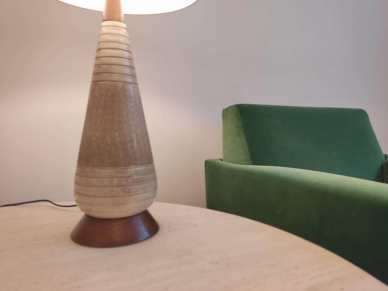 Danish ceramic and wood table lamp, 1970s 5
