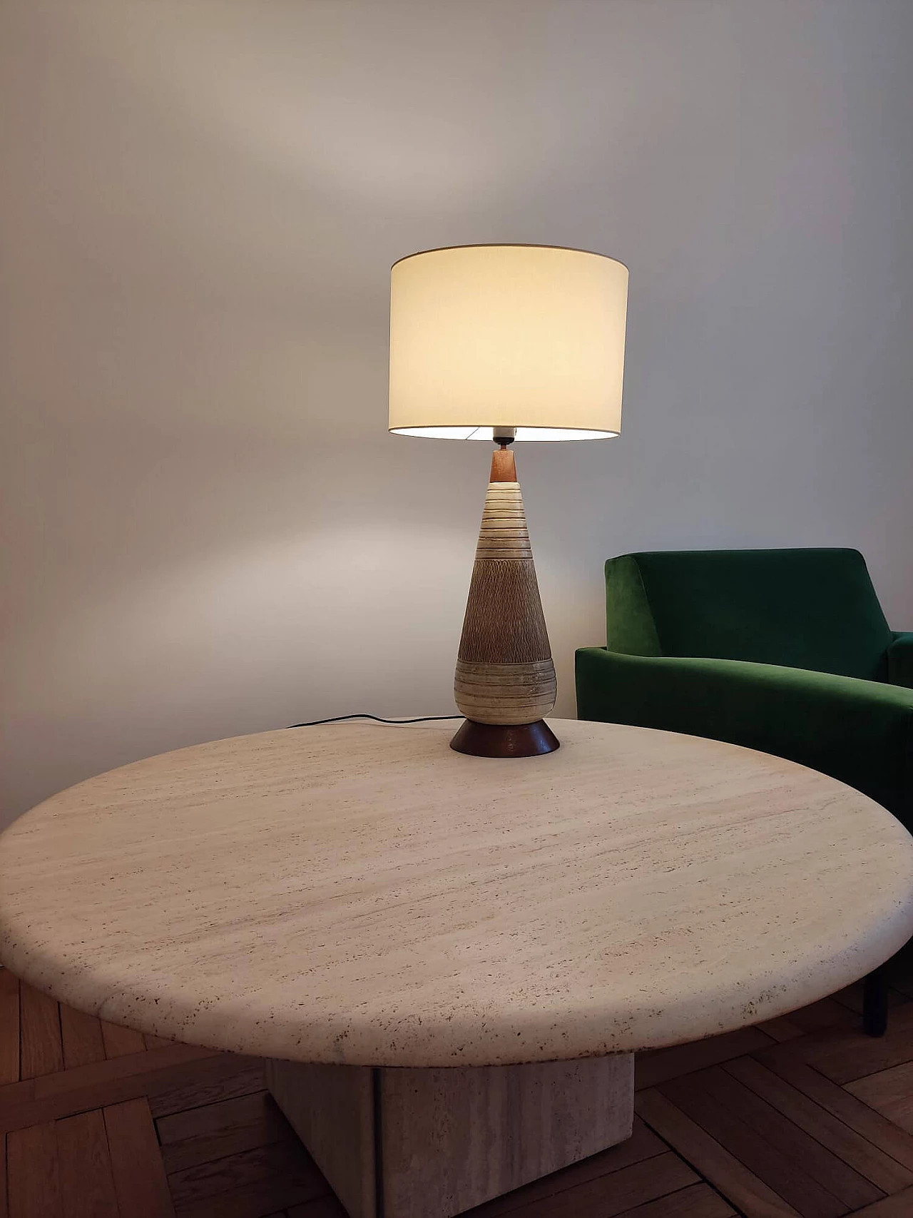 Danish ceramic and wood table lamp, 1970s 6