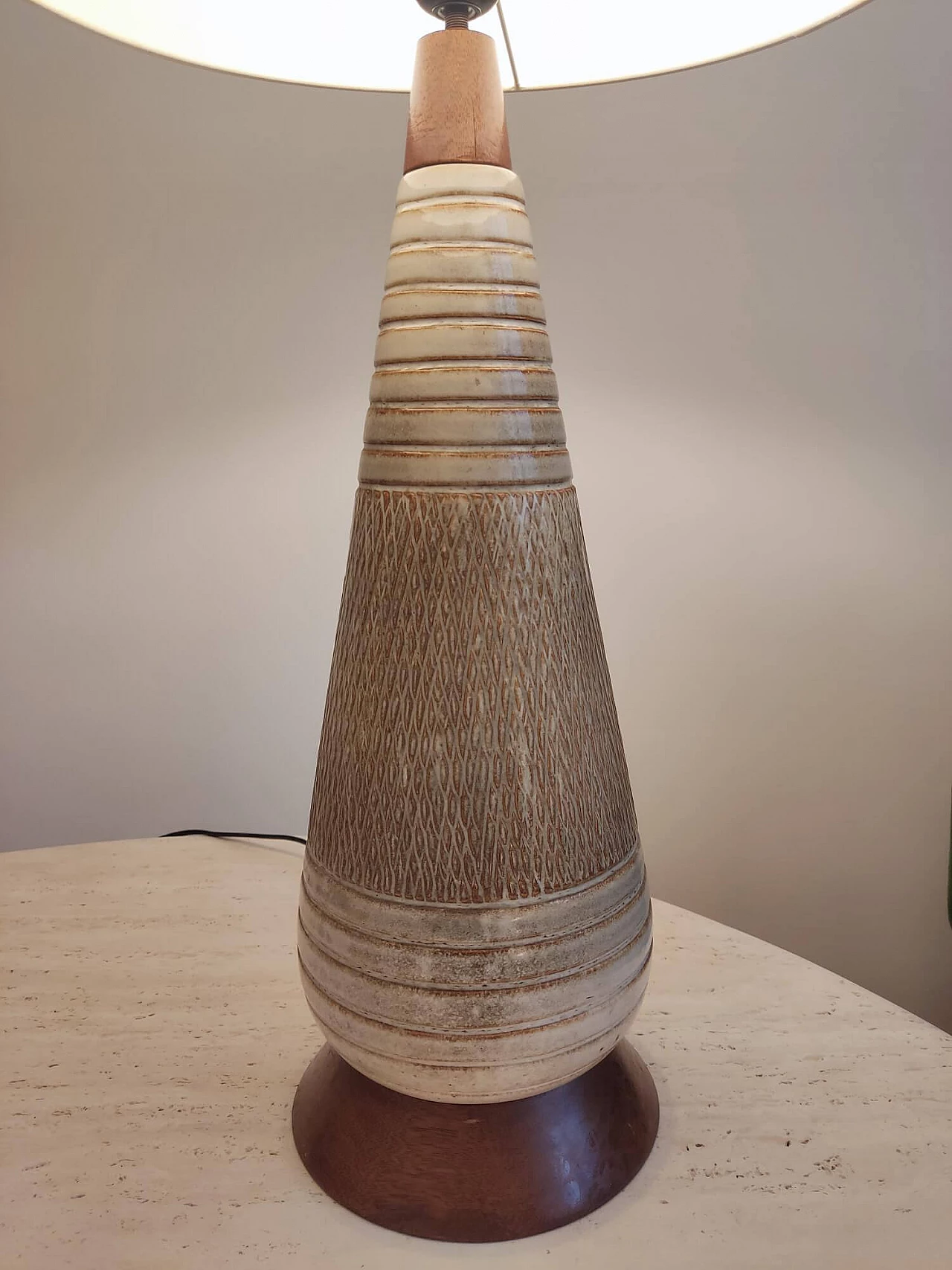 Danish ceramic and wood table lamp, 1970s 7