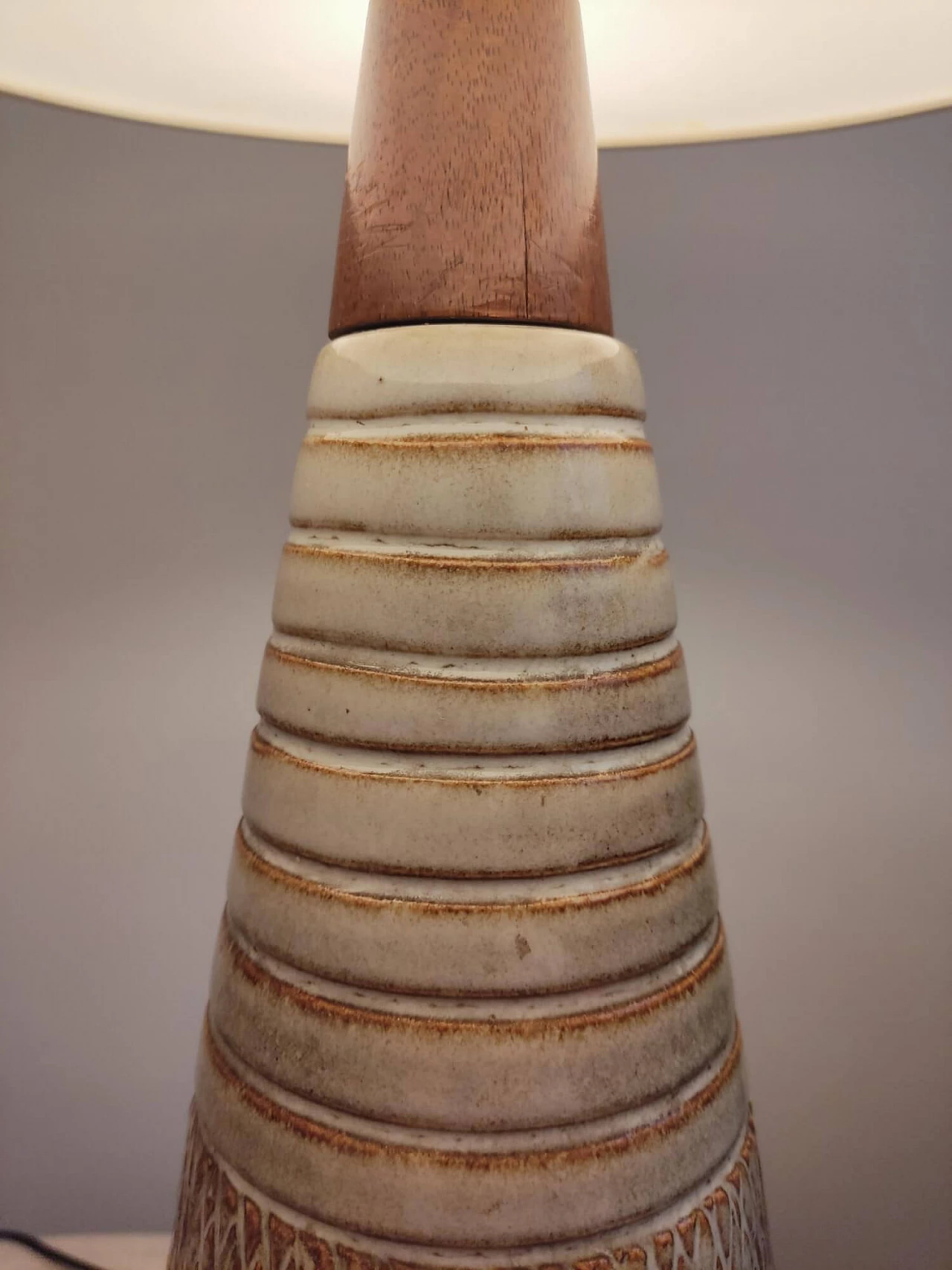 Danish ceramic and wood table lamp, 1970s 10