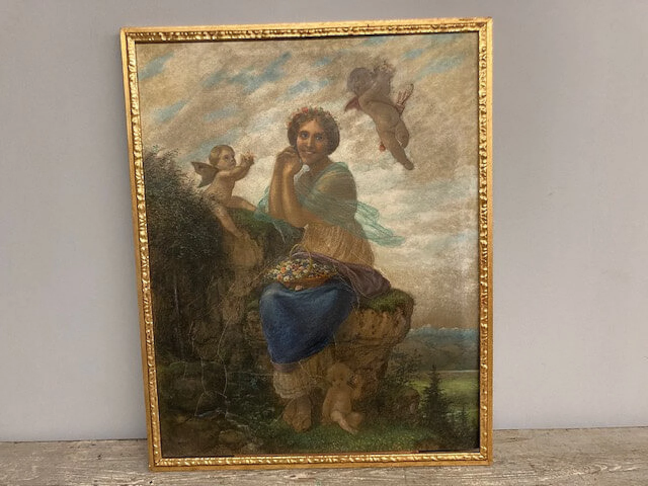 Peasant woman and putti, pastel painting, 1930s 1