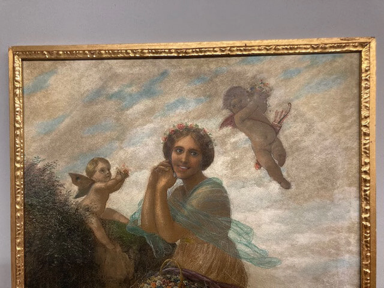 Peasant woman and putti, pastel painting, 1930s 5