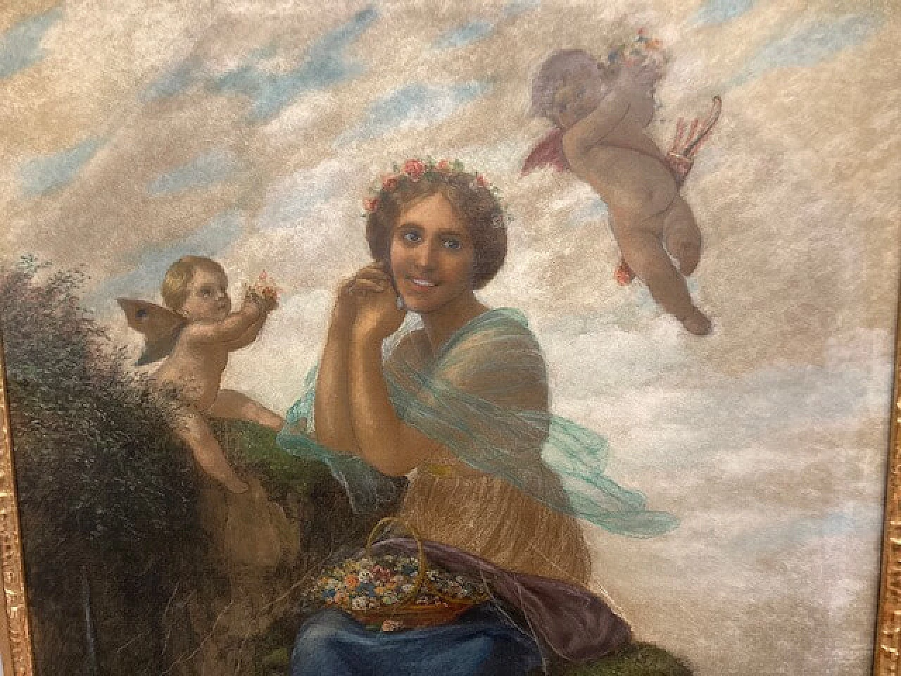 Peasant woman and putti, pastel painting, 1930s 6